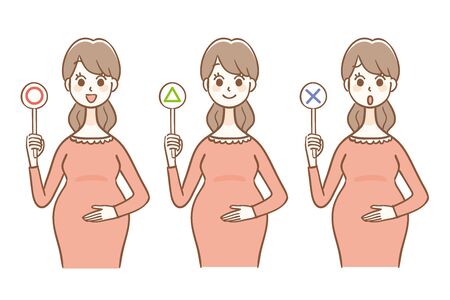 Illustration of a Pregnant Woman Holding Tags such as "Correct, Wrong"のイラスト素材
