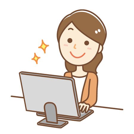 Illustration of a woman who is doing desk work.のイラスト素材
