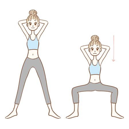 Illustration of a woman doing wide squatsのイラスト素材