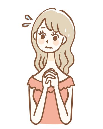 Illustration of a worried praying womanのイラスト素材
