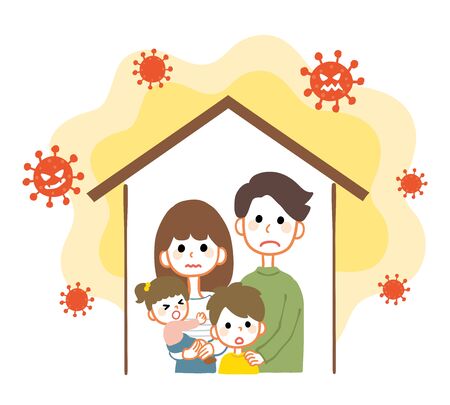 Illustration of a family stay at home under the influence of coronavirusのイラスト素材