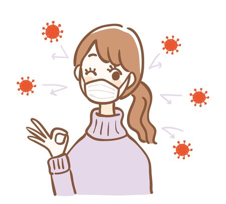 Woman wearing a surgical mask for coronavirus preventionのイラスト素材