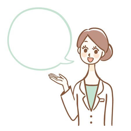 Illustration of a woman in a white coat. There is space for text.のイラスト素材