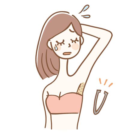 As a result of armpit care,Her armpits turned black and scarred.のイラスト素材