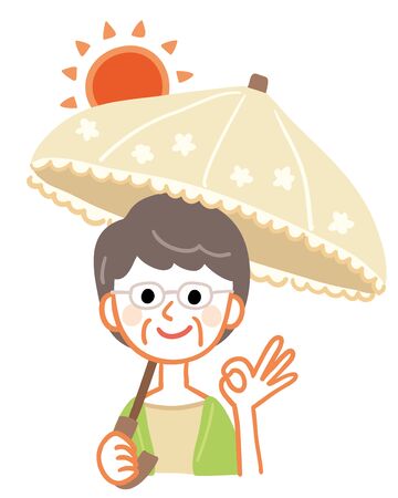 Illustration of an elderly woman with a parasolのイラスト素材