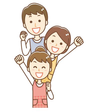 Men and women wearing aprons are lifting their fistsのイラスト素材