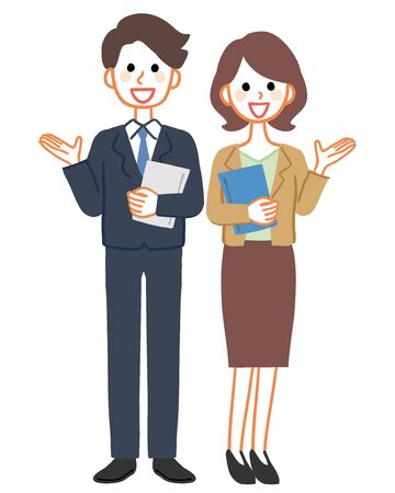 Full body illustrations of men and women wearing suitsのイラスト素材