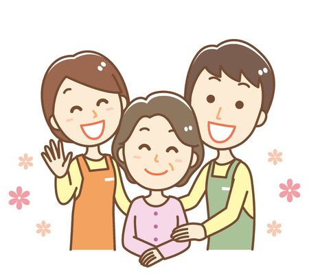 Illustration of a carer and senior men and womenのイラスト素材