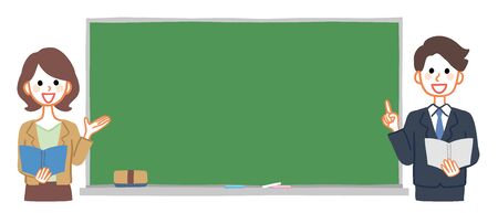Illustration of blackboard and teacher. The blackboard is a text space.のイラスト素材