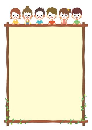 Children and wood decorative frameのイラスト素材