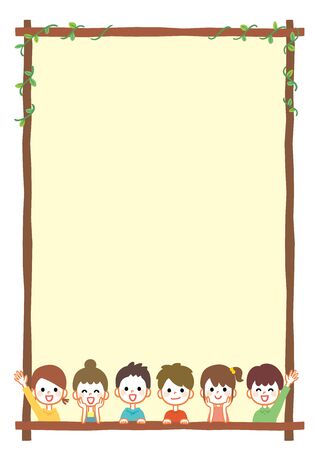 Children and wood decorative frameのイラスト素材