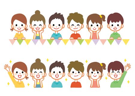 Illustration set of happy childrenのイラスト素材