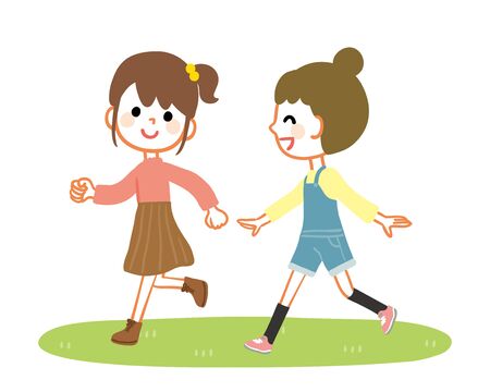 Illustration of girls running happilyのイラスト素材