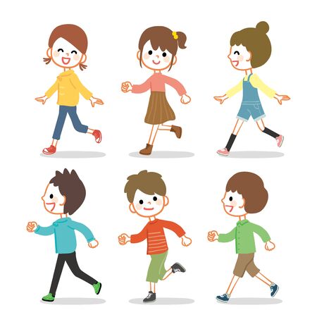 Illustration set of running childrenのイラスト素材