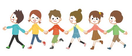 Illustration of kids walking hand in handのイラスト素材