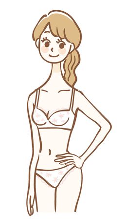 Illustration of a woman wearing white underwearのイラスト素材