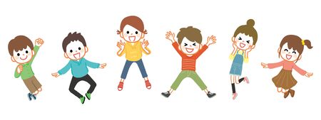 Illustration of kids cheerfully jumpingのイラスト素材