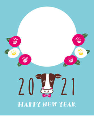 Photo frames for Japanese New Year cards.I designed the illustration of the ox which is the zodiac.のイラスト素材