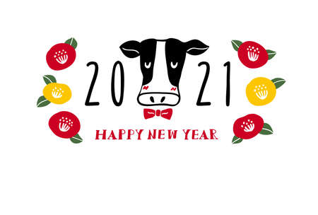 Photo frames for Japanese New Year cards.I designed the illustration of the ox which is the zodiac.のイラスト素材