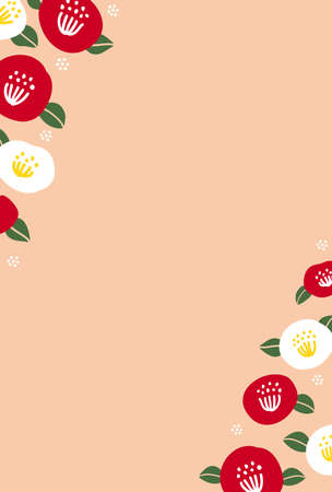 Illustration of camellia flower new year card backgroundのイラスト素材