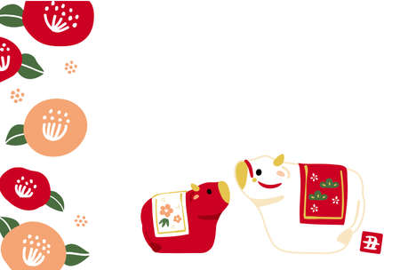Japanese New Year card design template.I designed the illustration of the ox which is the zodiac.のイラスト素材