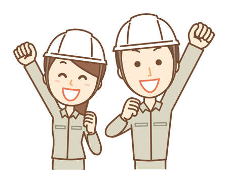 Energetic and motivated male and female factory staffのイラスト素材