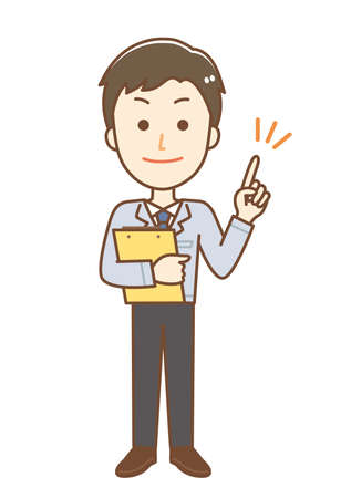 Illustration of a man wearing work clothes. He is giving advice.のイラスト素材