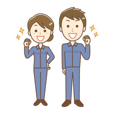 Energetic and motivated male and female factory staffのイラスト素材