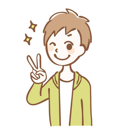 Illustration of a boy doing peace signのイラスト素材