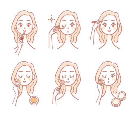 Illustration variation of a woman putting on makeupのイラスト素材