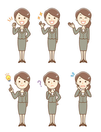 Business woman facial expression setのイラスト素材