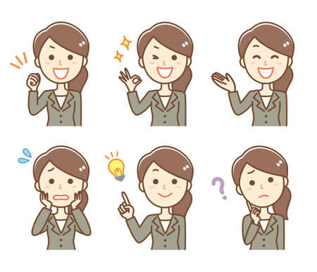 Business woman facial expression setのイラスト素材