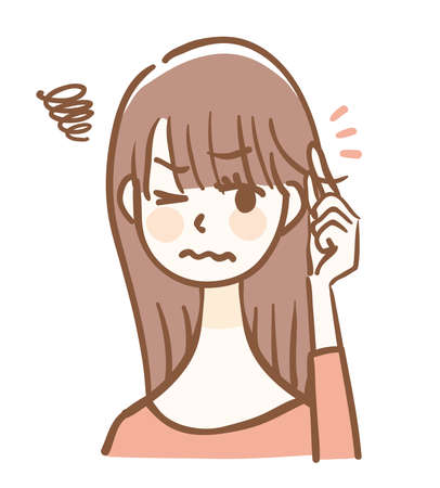 Illustration of a woman suffering from long bangsのイラスト素材