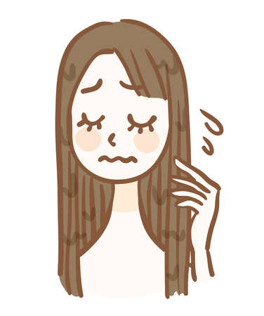 A woman whose hair is sticky due to moistureのイラスト素材