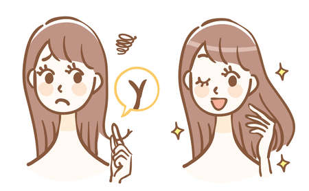 Illustration before and after hair careのイラスト素材