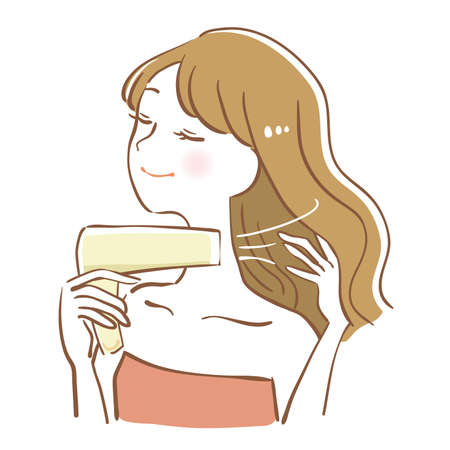 Woman drying her hair with a hairdryerのイラスト素材