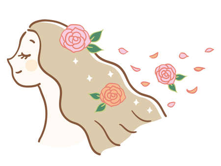 Woman with rose scented hairのイラスト素材