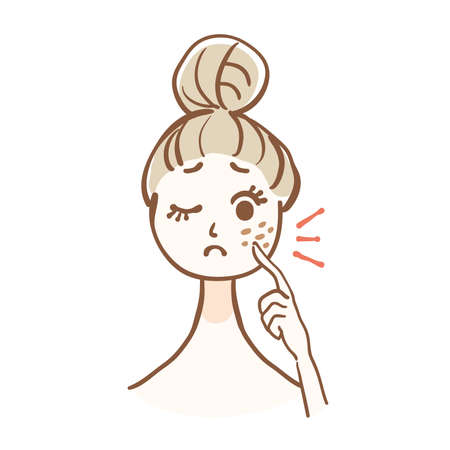 Illustration of woman who is worried about stains on faceのイラスト素材