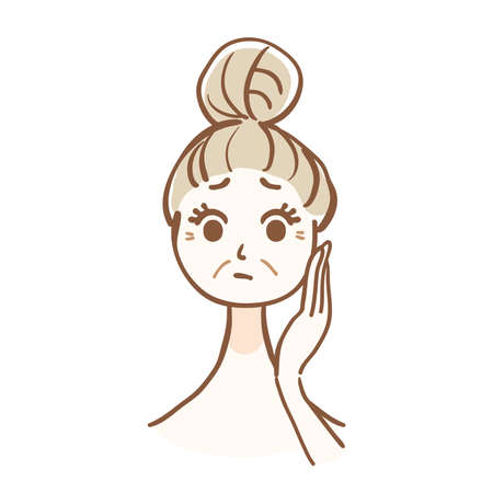 Illustration of a woman who cares about the wrinkles of the faceのイラスト素材