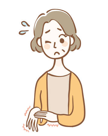 Middle-aged woman in trouble with numbnessのイラスト素材