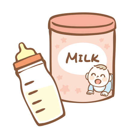 Illustration of infant formula cans and baby bottlesのイラスト素材