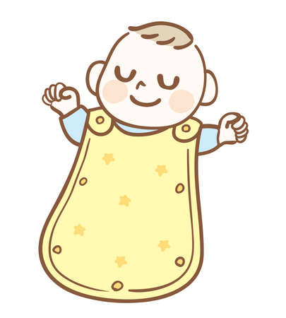 Baby sleeping wearing "bag sleeper"のイラスト素材