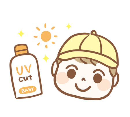 Sunscreen cream and baby illustrationのイラスト素材