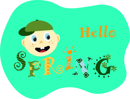 Hello spring illustrationのイラスト素材
