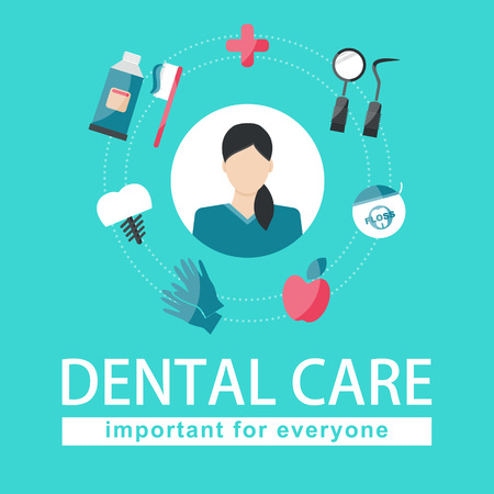 Vector Illustration. Dental care elements on green background. Important for everyoneのイラスト素材