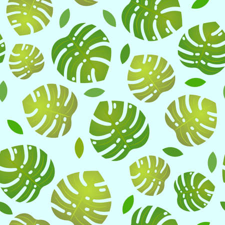 Vector Illustration. Pattern with monstera leafs on blue backgroundのイラスト素材