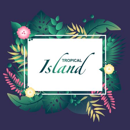 Vector Illustration. Template tropical Island with tropical leafsのイラスト素材