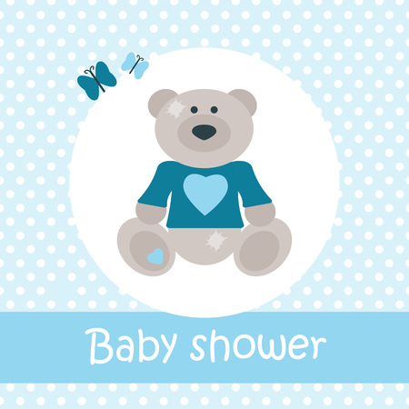 Baby shower card with bear and butterfliesのイラスト素材