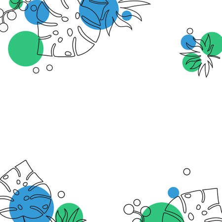 Tropical leaves and colorful circles patternのイラスト素材
