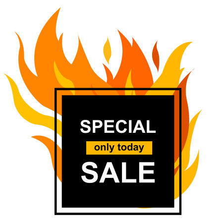 Square banner with special sale. Black card for hot offer with frame fire graphic vector illustration.のイラスト素材